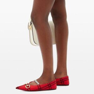 GUCCI Horsebit Check-Wool Point-Toe‎ Ballet Flats Women Size 8.5
